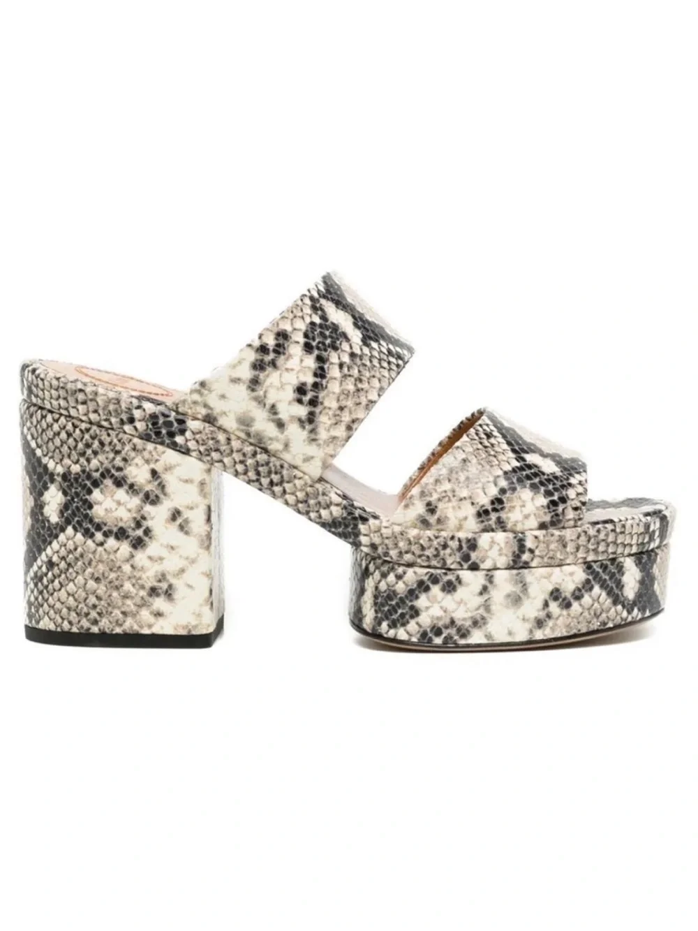 Chloé Odina Mule Snakeskin-Print Platform Block Heel Sandals Black Cream Tan 40